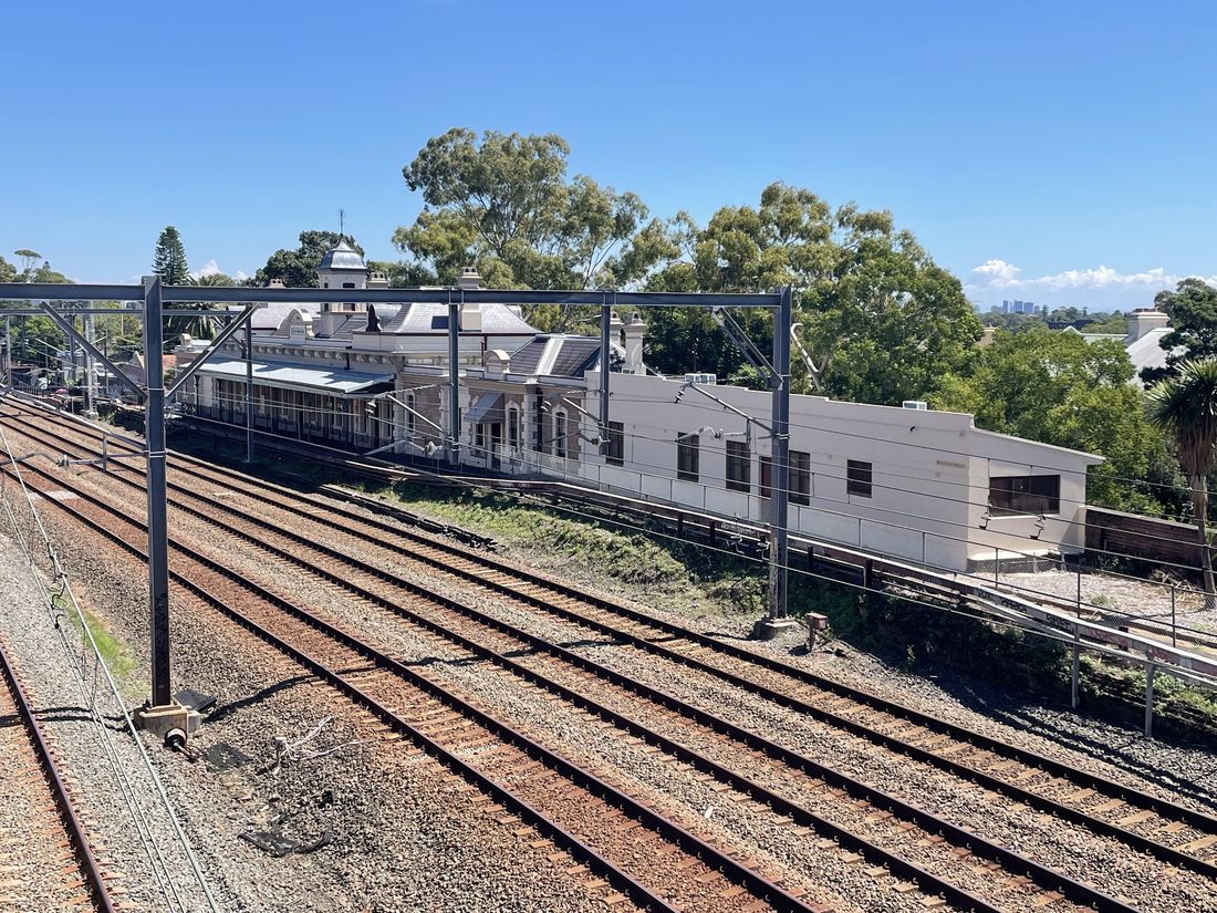 Petersham Train Station building from the bridge 
